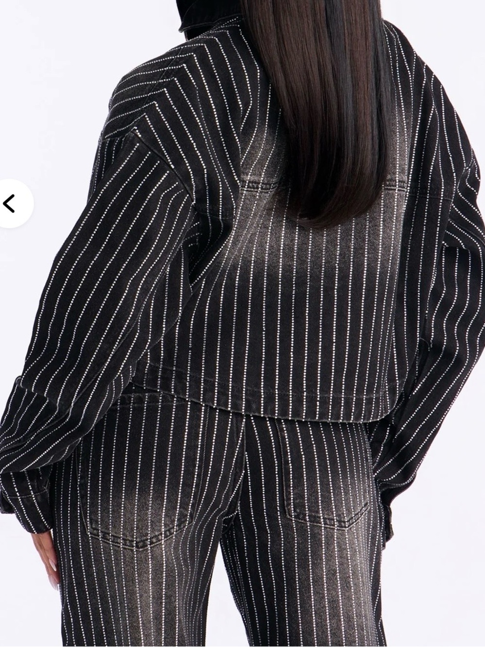 Black Denim Rhinestone Embellished Cropped Jacket and Matching Pants